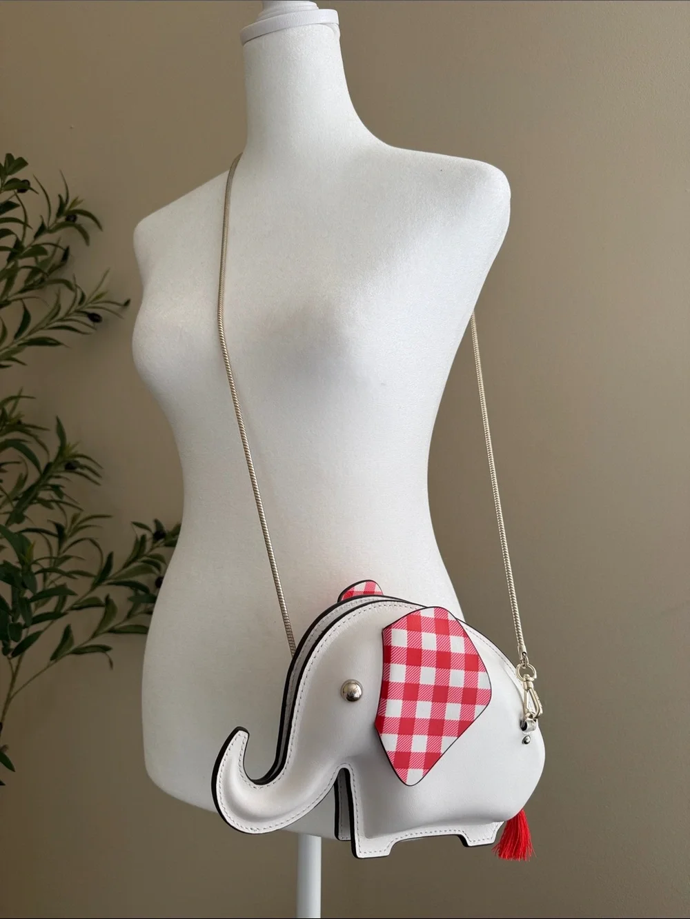 Kate Spade Tiny Elephant Crossbody Purse White Red